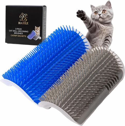 Extended 6.1 Inch Cat Self Groomer – 2 Pack Corner Wall Brushes with Catnip, Adhesive & Screws, Cat Face Massager Comb for Indoor Cats, Wall Mounted Grooming Station, Durable & Easy to Clean in Saudi Arabia