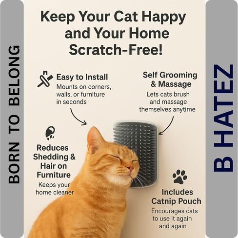 Extended 6.1 Inch Cat Self Groomer – 2 Pack Corner Wall Brushes with Catnip, Adhesive & Screws, Cat Face Massager Comb for Indoor Cats, Wall Mounted Grooming Station, Durable & Easy to Clean in Saudi Arabia