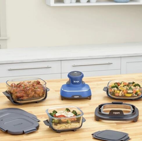 Ninja FN103CO Crispi 5 في 1 نظام طهي زجاجي محمول للقلي بالهواء، حاويات 2.5 لتر، 4 لتر و6 لتر للطهي العائلي، إعادة التسخين، مفضلات الحفلات. in Kuwait