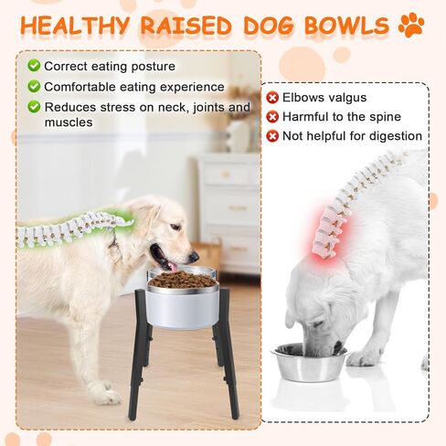 Dog Bowl Stand Elevated, Raised Pet Food & Water Riser for 6.7-10.6" Wide Bowls, Metal Dog Bowl Holder for Small Medium Large Dogs, 2-in-1 Design, Adjusts to 9.8", 11.8", 13.4" Tall(Stand Only) in Kuwait