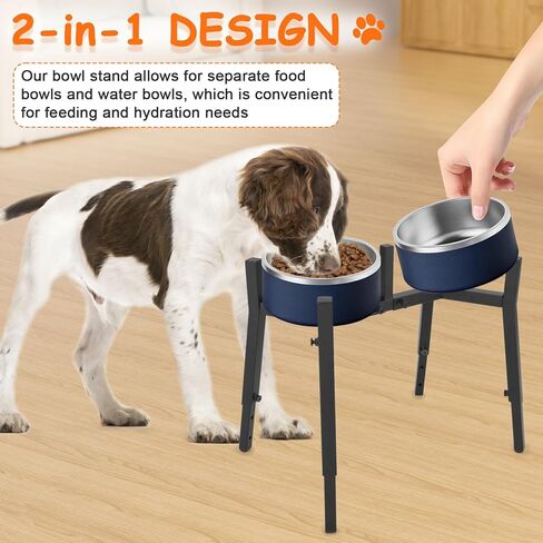 Dog Bowl Stand Elevated, Raised Pet Food & Water Riser for 6.7-10.6" Wide Bowls, Metal Dog Bowl Holder for Small Medium Large Dogs, 2-in-1 Design, Adjusts to 9.8", 11.8", 13.4" Tall(Stand Only) in Kuwait