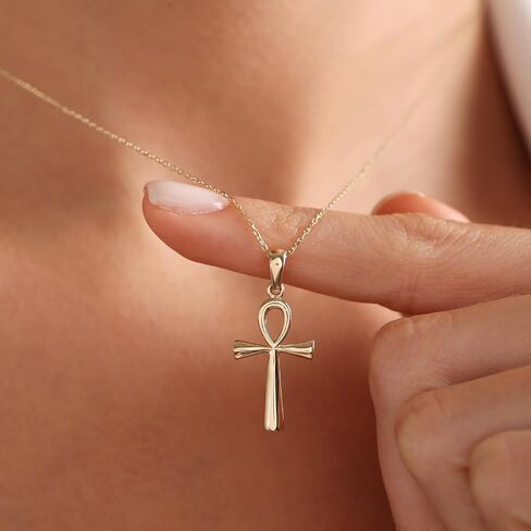 Anelise 14K Solid Gold Cross Necklaces for Women | Crucifix Pendant Necklace | Diamond Cross Necklace for Women | Dainty Necklaces | 18" | Gemstone Real Yellow Fine Gold in Saudi Arabia