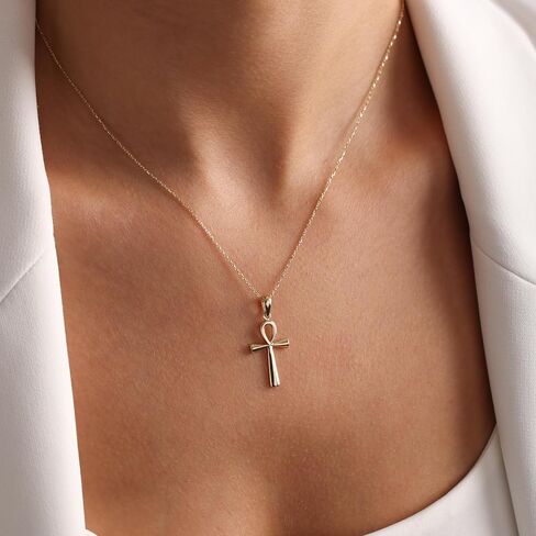 Anelise 14K Solid Gold Cross Necklaces for Women | Crucifix Pendant Necklace | Diamond Cross Necklace for Women | Dainty Necklaces | 18" | Gemstone Real Yellow Fine Gold in Saudi Arabia