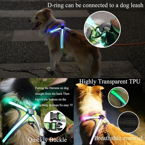 سرج مضيء للكلاب من النوع C قابل لإعادة الشحن مزود بإضاءة LED مع وضع إضاءة متعدد الألوان RGB وبطارية 500 مللي أمبير في الساعة، وتوهج مرئي مقاوم للماء 500 متر في الظلام سترة أمان للمشي ليلاً، وتجنب الحوادث L in Kuwait