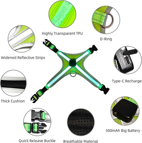 سرج مضيء للكلاب من النوع C قابل لإعادة الشحن مزود بإضاءة LED مع وضع إضاءة متعدد الألوان RGB وبطارية 500 مللي أمبير في الساعة، وتوهج مرئي مقاوم للماء 500 متر في الظلام سترة أمان للمشي ليلاً، وتجنب الحوادث L in Kuwait
