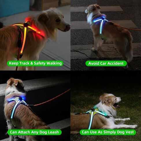 سرج مضيء للكلاب من النوع C قابل لإعادة الشحن مزود بإضاءة LED مع وضع إضاءة متعدد الألوان RGB وبطارية 500 مللي أمبير في الساعة، وتوهج مرئي مقاوم للماء 500 متر في الظلام سترة أمان للمشي ليلاً، وتجنب الحوادث L in Kuwait