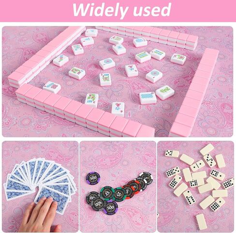 GUSTARIA Mahjong Mat، مفرش طاولة Mahjong مع مطبوعات ونرد إضافي، للبوكر، البطاقة، Mahjongg، ألعاب الدومينو (أزرق، 35 بوصة) in Saudi Arabia
