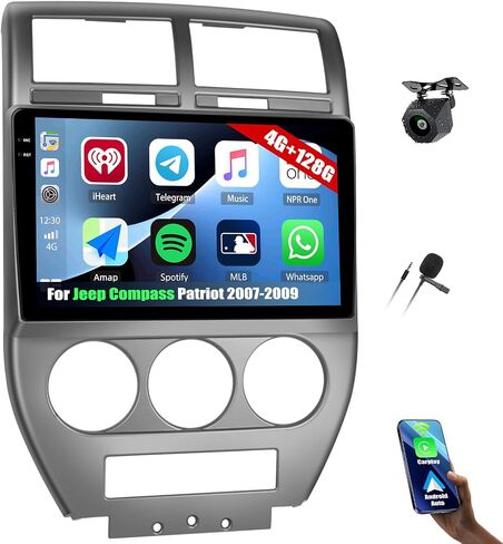 [2+32G] Android 11 Car Stereo for Jeep Compass Patriot 2007-2010 with Apple Carplay&Android Auto,10.1 Inch Touch Screen Car Radio with GPS WiFi Bluetooth FM/RDS Radio Dual USB/AUX-in+Backup Camera in Saudi Arabia