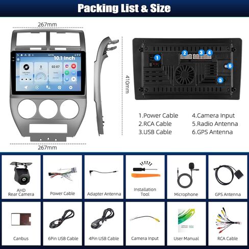 [2+32G] Android 11 Car Stereo for Jeep Compass Patriot 2007-2010 with Apple Carplay&Android Auto,10.1 Inch Touch Screen Car Radio with GPS WiFi Bluetooth FM/RDS Radio Dual USB/AUX-in+Backup Camera in Saudi Arabia