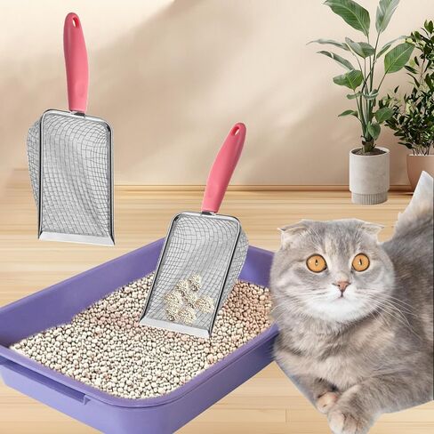 Cat Litter Scoop Stainless Steel Mesh Scooper Long Handle Deep Shovel Non-Stick Coated Metal Litter Scoop for Litter Box Kitten Pooper Lifter(Hole:3.8mm/Regular Cat Litter Scoop) in Saudi Arabia