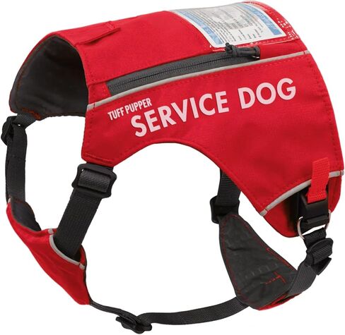 سترة Tuff Pupper Service للكلاب مع جيب لبطاقة الهوية | لا يوجد مرفق المقود | أبازيم مغناطيسية سريعة الإصدار | تقليم عاكس | مقاس قابل للتعديل | مريح ومتين | مصممة للكلاب الصغيرة (الأحمر، المتوسط) in Kuwait