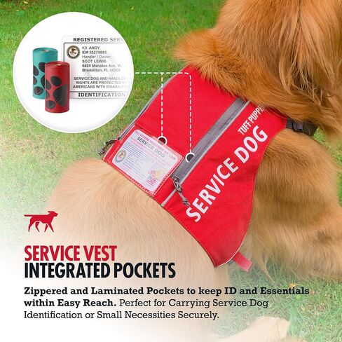 سترة Tuff Pupper Service للكلاب مع جيب لبطاقة الهوية | لا يوجد مرفق المقود | أبازيم مغناطيسية سريعة الإصدار | تقليم عاكس | مقاس قابل للتعديل | مريح ومتين | مصممة للكلاب الصغيرة (الأحمر، المتوسط) in Kuwait