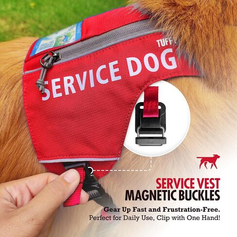 سترة Tuff Pupper Service للكلاب مع جيب لبطاقة الهوية | لا يوجد مرفق المقود | أبازيم مغناطيسية سريعة الإصدار | تقليم عاكس | مقاس قابل للتعديل | مريح ومتين | مصممة للكلاب الصغيرة (الأحمر، المتوسط) in Kuwait