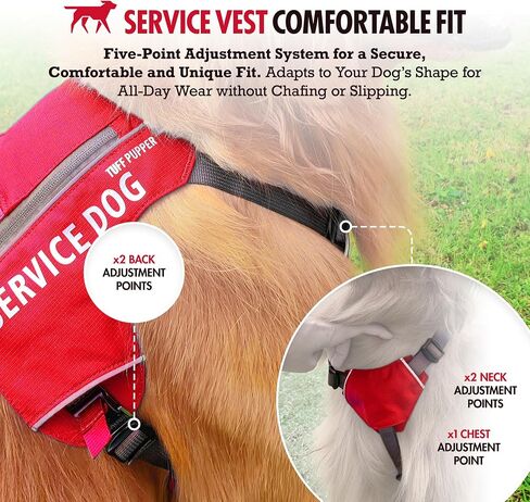 سترة Tuff Pupper Service للكلاب مع جيب لبطاقة الهوية | لا يوجد مرفق المقود | أبازيم مغناطيسية سريعة الإصدار | تقليم عاكس | مقاس قابل للتعديل | مريح ومتين | مصممة للكلاب الصغيرة (الأحمر، المتوسط) in Kuwait