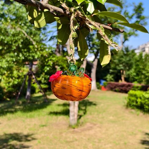 Small Glass Hummingbird Feeders for Outdoors Hanging + Rain Cover - Hand Blown Glass Pumpkin Nectar Feeding, 2 Flowers Feeding Ports, Decor for Garden/Backyard Outside, Multi Color in Kuwait
