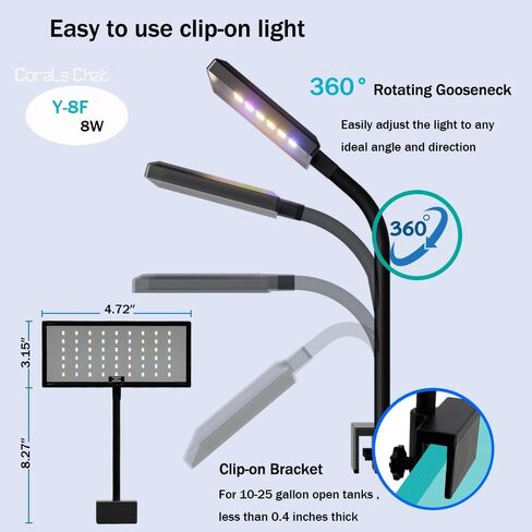 Aquarium Light, 3 Mode Clip on Fish Tank Light with Timer Function, Full Spectrum Aquarium Plant Light, Adjustable Brightness, for 6-10 Inch Fish Tank in Saudi Arabia