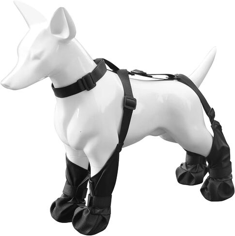 PetPhindU Dog Suspender Boots Tall Dog Boots Anti-Slip Fall Waterproof Dog Shoes Leggings Adjustable Suspender Boots Dogs Winter Snow Rain Hiking Paws Protector Dog Rain Shoes (L,Black) in Saudi Arabia