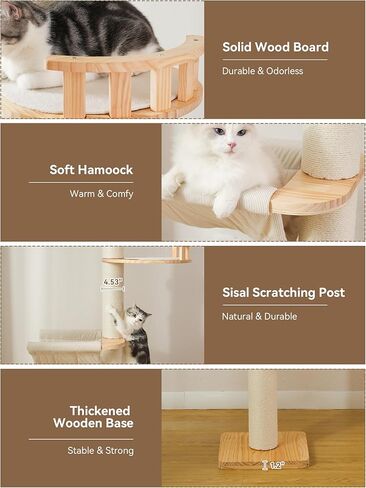 شجرة قطط من الأرض إلى السقف، ارتفاع 5 طبقات قابل للتعديل (88-126 بوصة) برج تسلق من الخشب الصلب مع عمود خدش من السيزال، كبسولة شفافة وأرجوحة مريحة in Kuwait