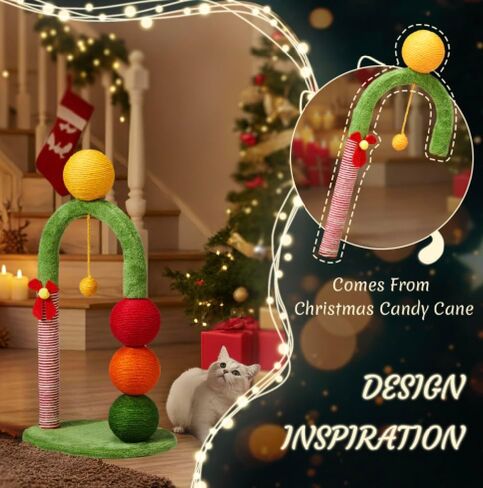 VINGLI 29.5IN Christmas Themed Plush Cat Tree, Multi Level Cat Tower with Condo, Crown Top Perch, Xmas Tree Sisal Scratching Ramp & Post, Spring Hanging Balls Indoor Kitten Cat Activity Center in Saudi Arabia