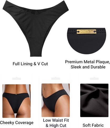 Zmart Women Cheeky Bikini Bottoms V Cut Swim Bottom High Cut Swimsuit Mid Rise Bathing Suit in Kuwait