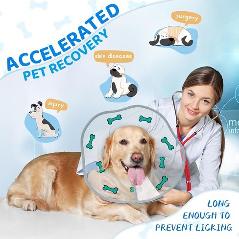 مخروط الكلب بعد الجراحة - طوق تعافي ناعم ومريح وقابل للتعديل للكلاب الكبيرة والمتوسطة والصغيرة - توقف عن اللعق بحافة حماية ناعمة (Love، M) in Kuwait