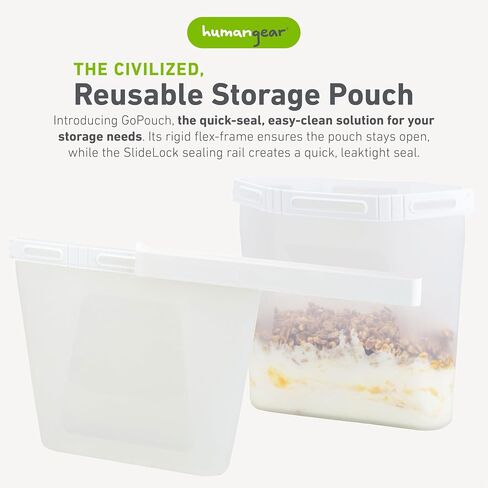 Humangear GoPouch - حاوية تخزين طعام مرنة، أكياس سريعة الغلق، قابلة لإعادة الاستخدام، حقيبة مقاومة للتسرب مع نظام إغلاق بقفل منزلق، شفافة، متوسطة in Saudi Arabia