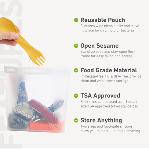 Humangear GoPouch - حاوية تخزين طعام مرنة، أكياس سريعة الغلق، قابلة لإعادة الاستخدام، حقيبة مقاومة للتسرب مع نظام إغلاق بقفل منزلق، شفافة، متوسطة in Saudi Arabia