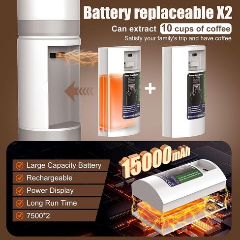 Portable Coffee Machine w/ 2 Rechargeable Batteries, 8 Cups, 80ml Self-Heating, 20bar, USB-C, Espresso coffee Maker for Camping Travel Office, Ground & Capsule Compatible in Saudi Arabia