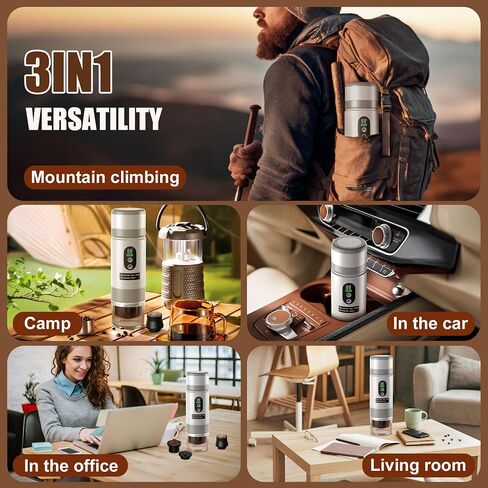 Portable Coffee Machine w/ 2 Rechargeable Batteries, 8 Cups, 80ml Self-Heating, 20bar, USB-C, Espresso coffee Maker for Camping Travel Office, Ground & Capsule Compatible in Saudi Arabia