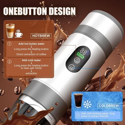 Portable Coffee Machine w/ 2 Rechargeable Batteries, 8 Cups, 80ml Self-Heating, 20bar, USB-C, Espresso coffee Maker for Camping Travel Office, Ground & Capsule Compatible in Saudi Arabia