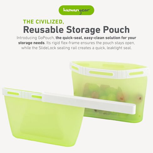Humangear GoPouch - حاوية تخزين طعام مرنة، أكياس سريعة الغلق، قابلة لإعادة الاستخدام، حقيبة مقاومة للتسرب مع نظام إغلاق بقفل منزلق، شفافة، متوسطة in Saudi Arabia