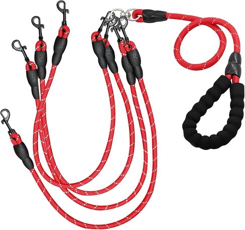 4 Way Dog Leashes,No Tangle Medium Small Dog Walking Leash,Nylon Pet Leash for 1 to 4 Dogs Outdoor Walking (Black) in Kuwait