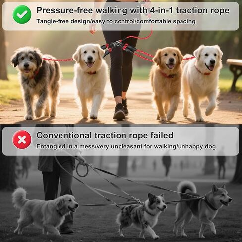 4 Way Dog Leashes,No Tangle Medium Small Dog Walking Leash,Nylon Pet Leash for 1 to 4 Dogs Outdoor Walking (Black) in Kuwait