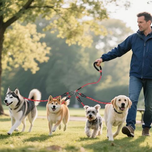 4 Way Dog Leashes,No Tangle Medium Small Dog Walking Leash,Nylon Pet Leash for 1 to 4 Dogs Outdoor Walking (Black) in Kuwait