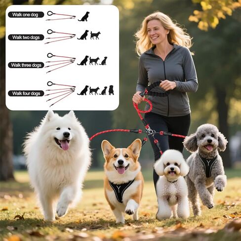 4 Way Dog Leashes,No Tangle Medium Small Dog Walking Leash,Nylon Pet Leash for 1 to 4 Dogs Outdoor Walking (Black) in Kuwait