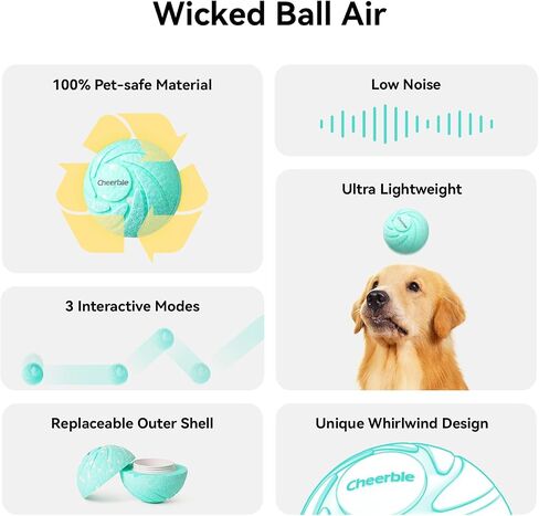 by Cheerble Smart Interactive Dog Toys, Wicked Ball AIR, 3 Interactive Modes, Automatic Moving, Bouncing, and Rotating, E-TPU Material, IPX7 Waterproof for Medium and Large Dogs in Saudi Arabia