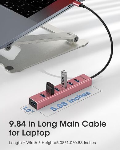 كابل USB Hub طويل ، 8 منافذ USB 3.0 فاصل مع 7 منافذ بيانات USB 3.0 ، محول متعددة مع منفذ الطاقة C 5V/3A ، 47in/120 سم كابل رئيسي للكمبيوتر المحمول والمزيد in Saudi Arabia