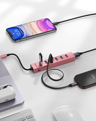 كابل USB Hub طويل ، 8 منافذ USB 3.0 فاصل مع 7 منافذ بيانات USB 3.0 ، محول متعددة مع منفذ الطاقة C 5V/3A ، 47in/120 سم كابل رئيسي للكمبيوتر المحمول والمزيد in Saudi Arabia