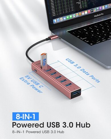 كابل USB Hub طويل ، 8 منافذ USB 3.0 فاصل مع 7 منافذ بيانات USB 3.0 ، محول متعددة مع منفذ الطاقة C 5V/3A ، 47in/120 سم كابل رئيسي للكمبيوتر المحمول والمزيد in Saudi Arabia