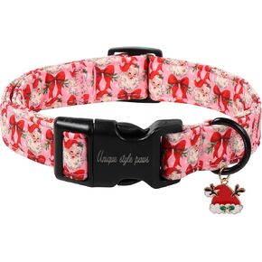 Unique Style Paws Christmas Dog Collar,Pink Snowman Print Dog Collar for Small Dogs,Soft Cotton Puppy Collars with Adjustable Buckle for Small,Medium,Large Dogs in Kuwait