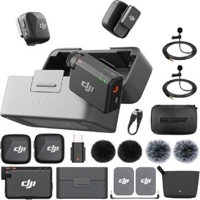 DJI Mic 2 (2 TX + 1 RX + حقيبة شحن) ميكروفون لاسلكي الكل في واحد مع بطاقة ذاكرة microSDXC سعة 128 جيجابايت من Lexar، وحافظة صلبة Deco Gear 7 بوصات وحزمة حماية معززة لمدة عامين CPS in Kuwait