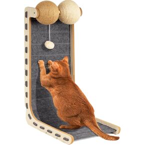 وسادة خدش للقطط من اللباد للقطط مع كرات السيزال، لوح خدش للقطط، لوح خدش كبير للقطط للبالغين في الأماكن المغلقة، حامي الأثاث للخدش، لعبة على شكل L، 28.4 بوصة، رمادي in Kuwait