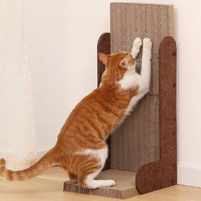 FUKUMARU Cat Scratcher، 26.8 بوصة L على شكل لوحة خدش للقطط، لوح خدش للقطط من الورق المقوى الحديث للقطط الداخلية، عمود خدش عمودي من اللباد، واقي الأثاث (رمادي) in Kuwait