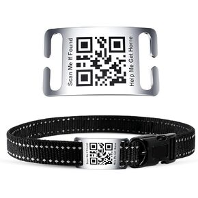 QR Code Dog Cat Pet Tags Laser Engraved Stainless Steel Ultra Durable- Real-Time Scan Alerts, No Subscription Fees, Polished Curved Rectangular Arch, Large for 1" Collars in Kuwait