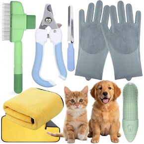Cat&Dog Grooming Kit-6PCS for Cat Flea Comb, Dog Brush for Shedding,Pet Nail Clippers for Dogs,Pet Grooming Gloves, Dog Finger Toothbrush & Dog Bath Towel- Perfect Cat Grooming Supplies in Kuwait
