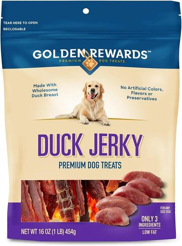 Golden|Rewards Duck Jerky Dog Treats, 16 oz Bag, Real Duck Breast, Only 3 Ingredients, Low Fat, Grain-Free, No by-Products, No Corn Wheat or Soy, Natural High Protein Chews for All Dog Sizes in Saudi Arabia