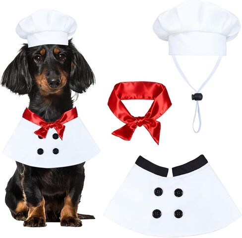 زي طاهٍ للكلاب، أزياء الهالوين للكلاب، مجموعة ملابس الطهاة وقبعة الشيف للحيوانات الأليفة ووشاح أحمر، ملابس تنكرية للعطلات والهالوين للكلاب الصغيرة والمتوسطة والكبيرة والحيوانات الأليفة (كبير) in Kuwait
