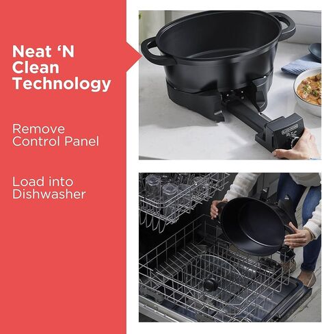جهاز طهي متعدد الوظائف من بلاك اند ديكر، حجم عائلي 7 كيو تي، وظائف 5 في 1، تقنية Neat 'N Clean™، طهي بطيء، البخار/الغلي، التحميص الدقيق، التحمير/القلي، والأرز in Kuwait
