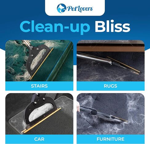 PetLovers EzLint Mega 52" Carpet Rake & Pet Hair Removal Tool – Dog & Cat Hair Remover Broom with Adjustable Handle & Extra Wide Head for Carpets, Rugs & Stairs (Black) in Kuwait