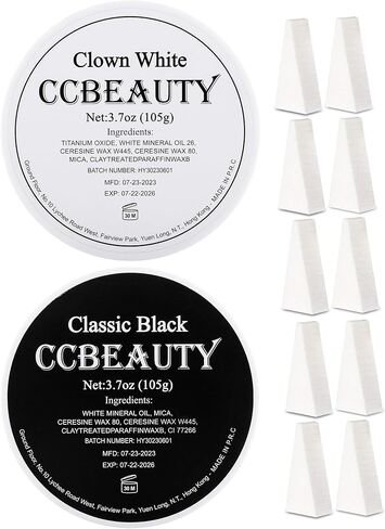 CCbeauty Halloween Makeup 7.4oz Large Black White Cream Face Paint Set with 10 Sponges, Non Toxic Body Painting Kit for Adult Dress Up Mime Skeleton Skull Costume Cosplay Makeup in Kuwait